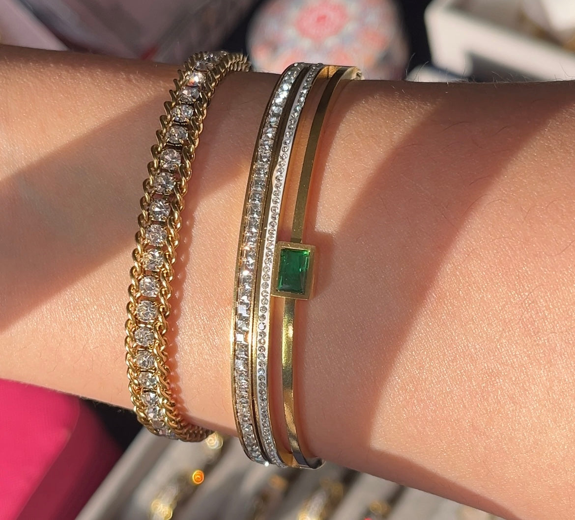 Stainless steel emerald green handcuff + starlight bracelet