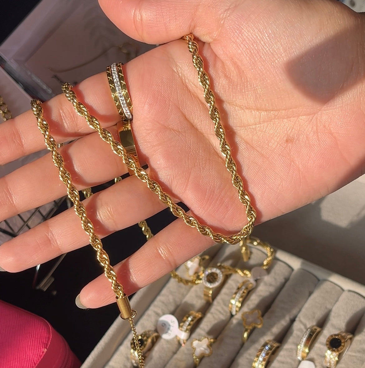 18k gold plated rope chain + rope bracelet