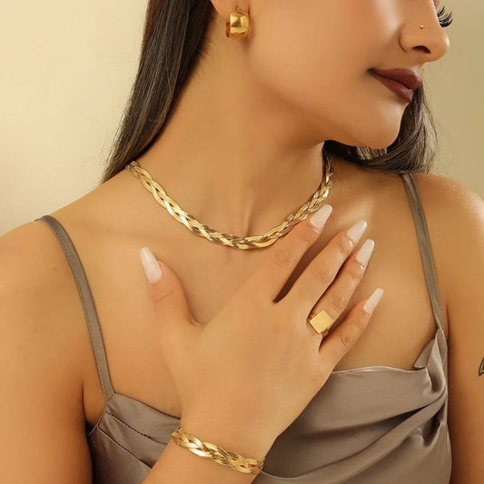 18k gold plated triple chain + bracelet set