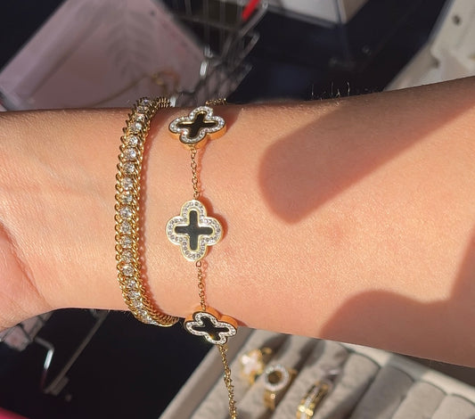 18k gold plated starlight bracelet + bling clover bracelet