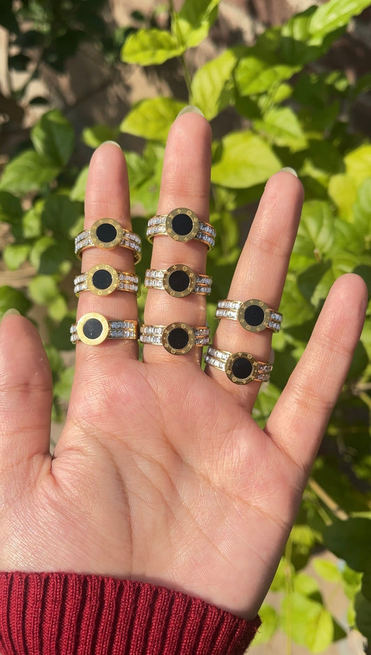 Stainless steel black stone rings