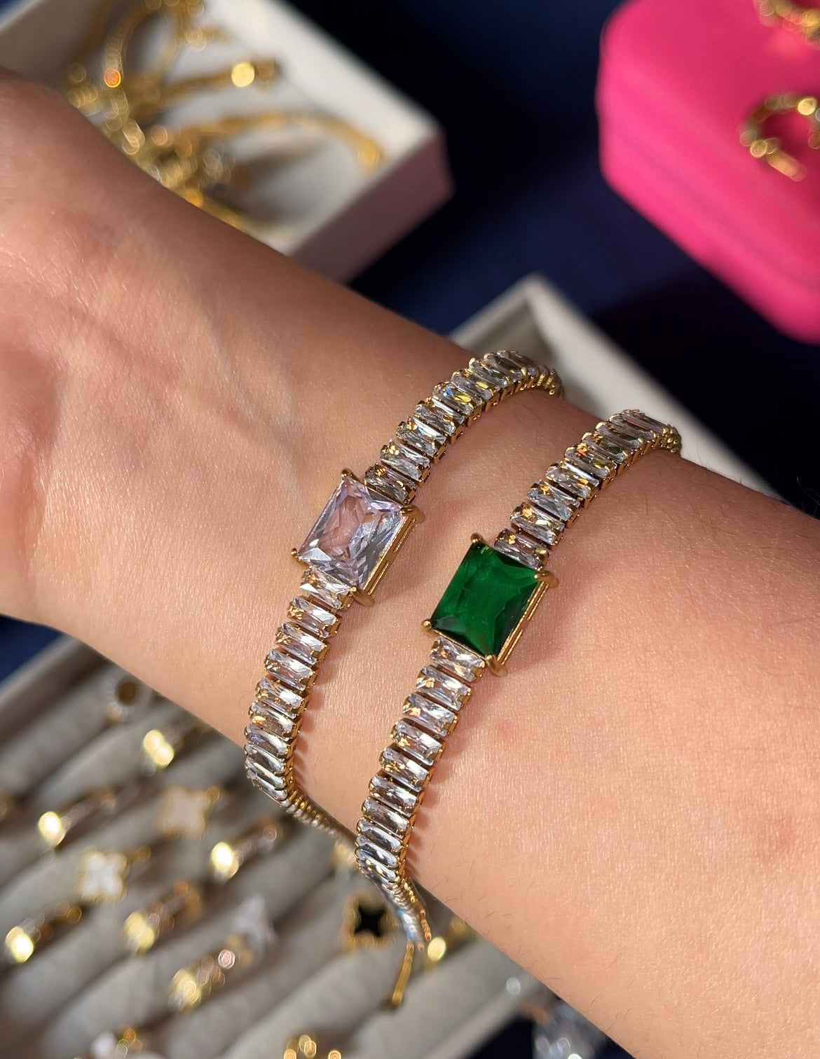 Emerald + Silver Stainless Steel bracelet